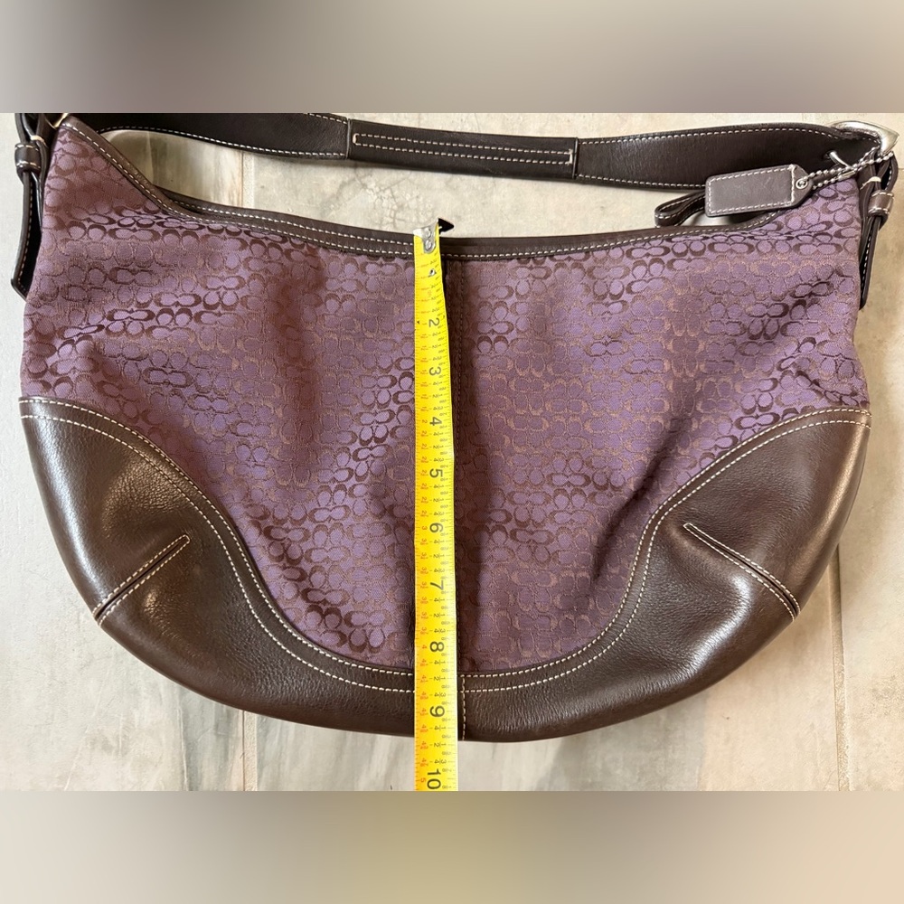 Y2K Vintage Coach Soho Hobo Shoulder Bag Purple Jacquard Brown Leather EUC - Picture 10 of 11